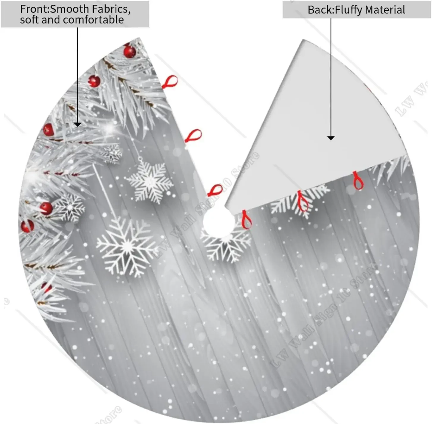 Bola de Navidad blanca, hoja de abeto, copo de nieve, falda de árbol, faldas de árbol de Navidad, adornos de estera para vacaciones, decoración de fiesta de año nuevo