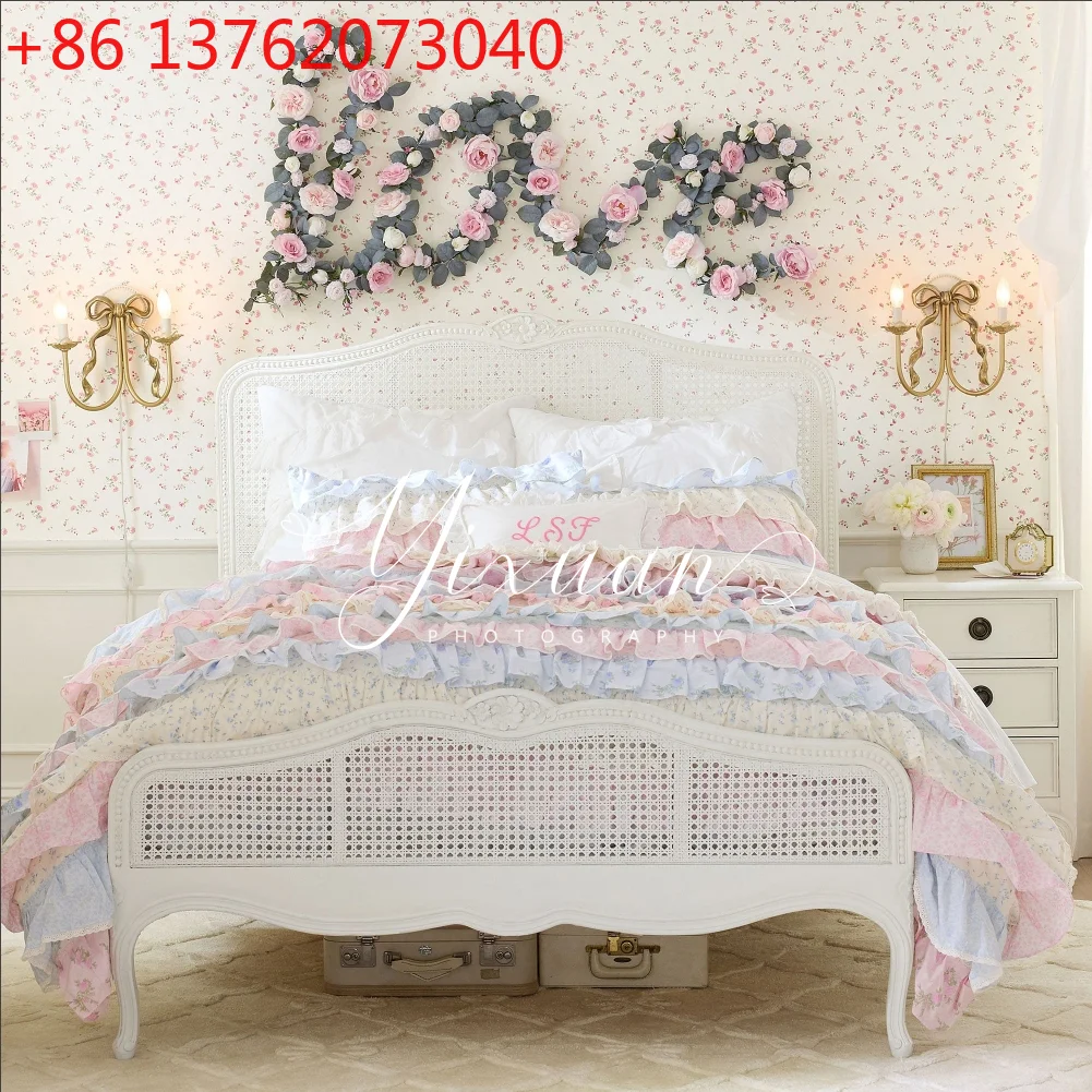 

Двуспальная кровать принцессы из цельного дерева во французском стиле ретро из ротанга 1,8 метра