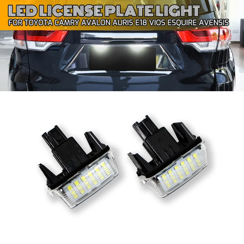 2Pcs LED For Toyota Camry Avalon Auris E18 Vios Esquire Avensis Esquire EZ Noah Proace City SAI License Number Plate Light Lamps