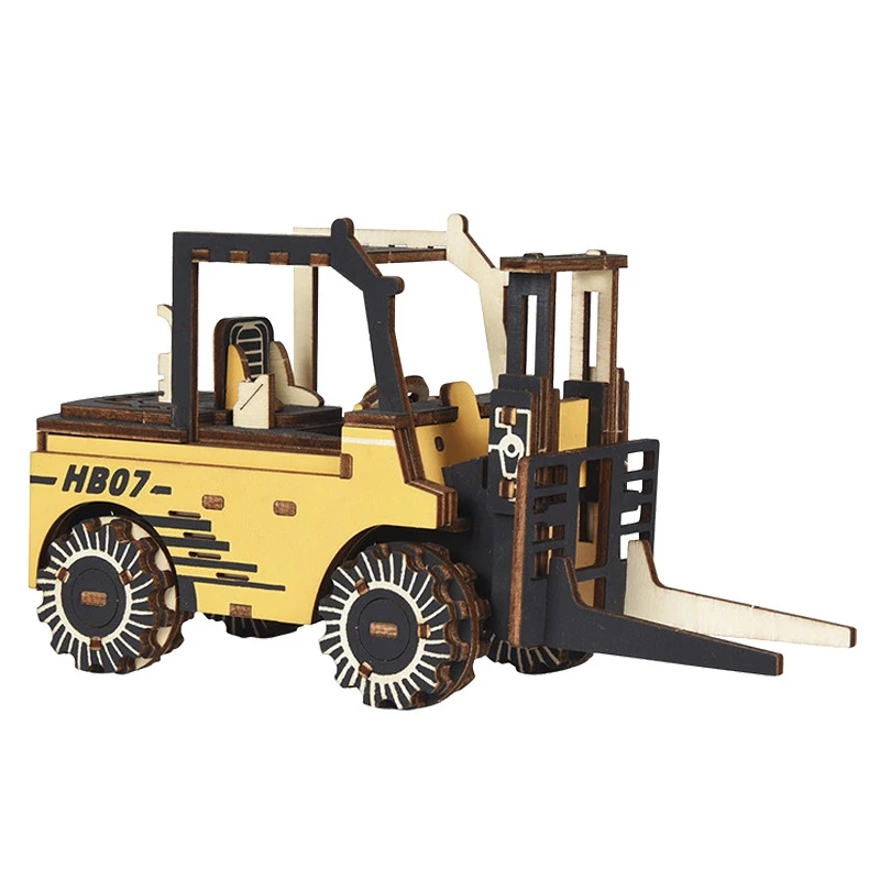 3D DIY Wood Model Construction Engineering Vehicles Truck Toys Set 3D Wooden Puzzles For Children Boys Toddlers Birthday Gift