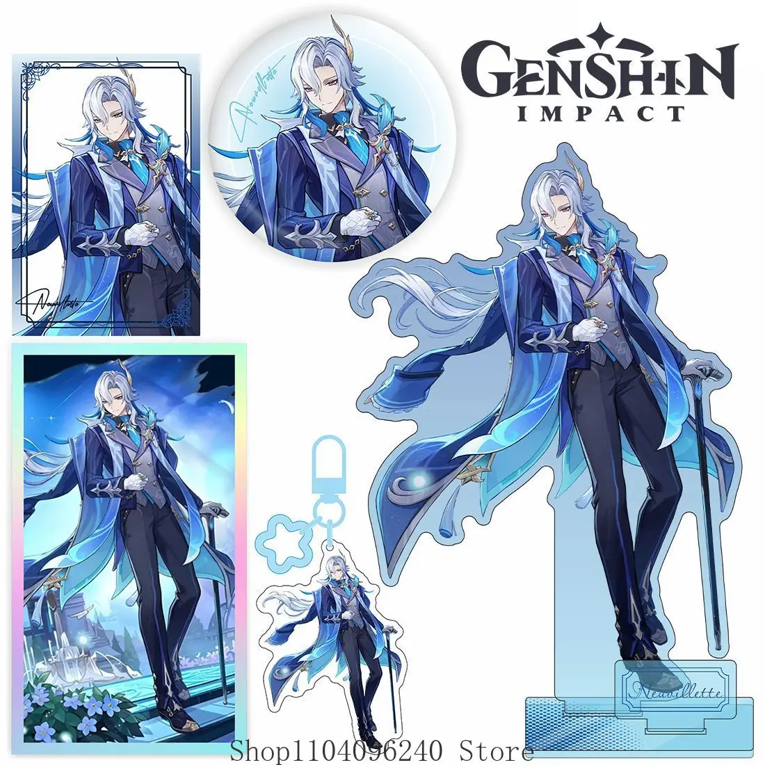 

Акриловый прозрачный брелок-держатель для карт Genshin Impact с изображением Невиллет, аниме-косплей, акриловая подставка, цветной бумажный талисман, подарок для фанатов