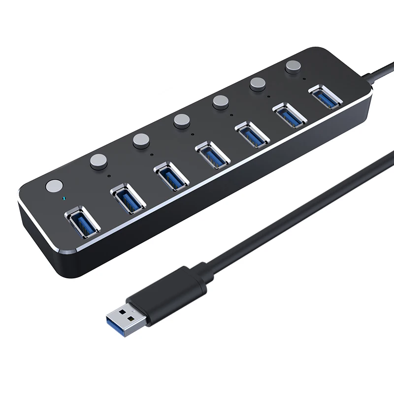 Aluminum Alloy 4 / 7 Ports USB 3.0 Hub Sub-control Switch HUB 60/120cm Cable Upto 5Gbps Splitter