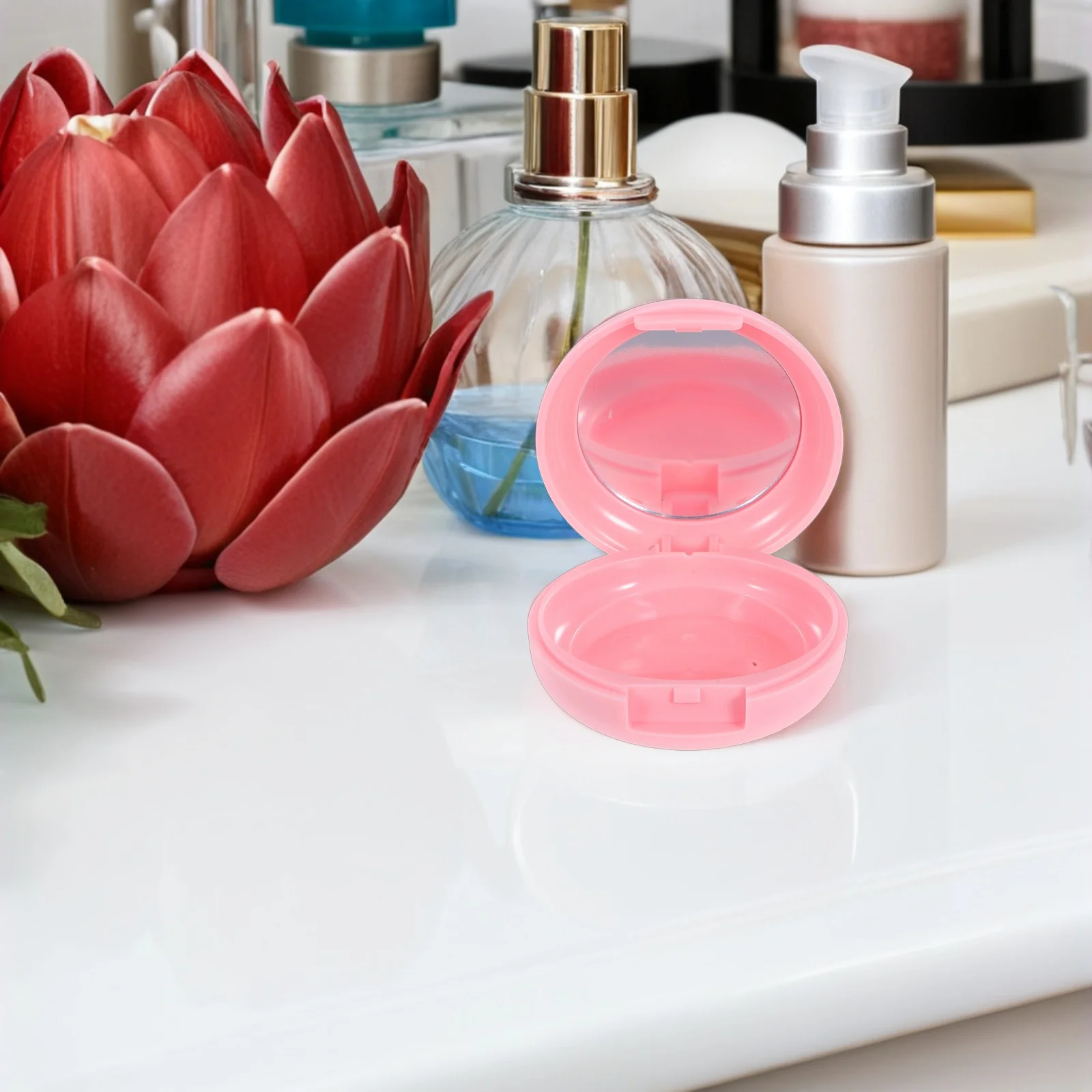 فارغة مع مرآة لتقوم بها بنفسك مسحوق نفخة حقيبة للتخزين المحمولة ماكياج كونتور تمييز لوحة حامل دائم #4