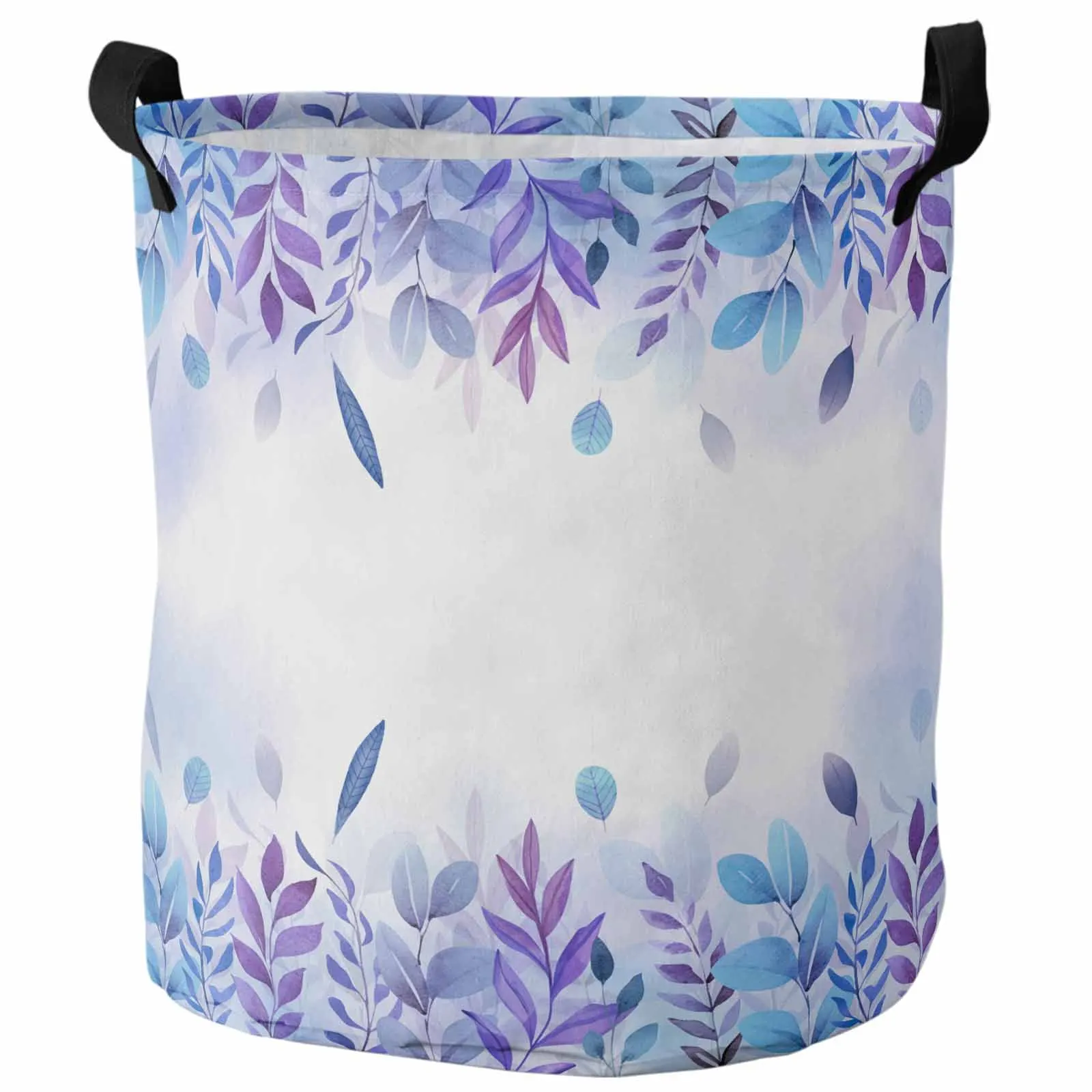 

Plant Fallen Leaves Blue Purple Watercolor Dyed Rural Dirty Laundry Basket Foldable Waterproof Organizer Toy Storage Basket