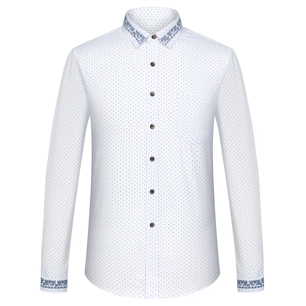 

Stylish Print Men's Classic Design Long Sleeve Contrast Lapel Button Up Shirt, Slight Stretch Business Occasion Casual Shirts