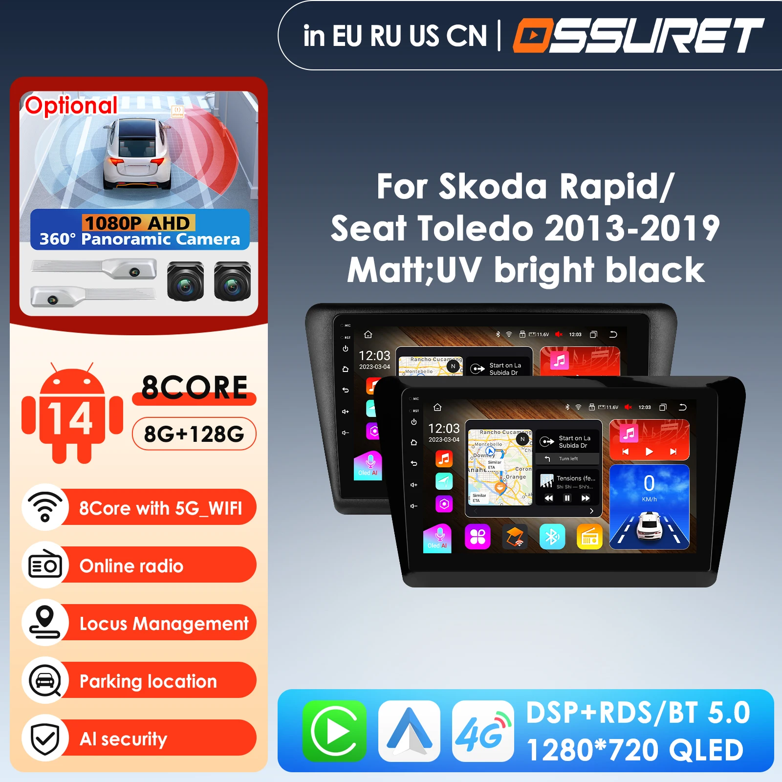 

9'' Carplay 4G-LTE AI Systems Android 14 Car Radio for Skoda Rapid 2013-2019 Seat Toledo Multimedia GPS Autoradio WIFI GPS FM