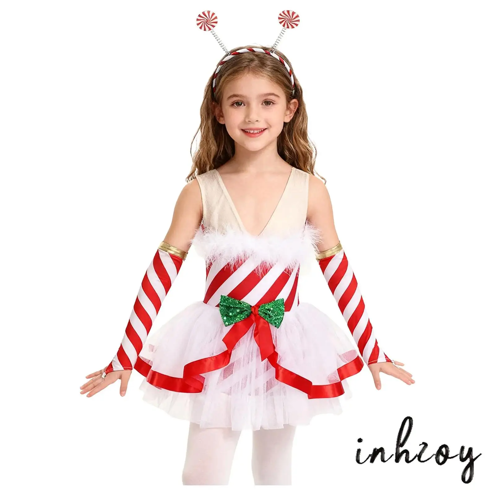 

Kids Girls Christmas Santa Claus Outfit Sleeveless Striped Dress+Oversleeves+Hair Hoop Headband Xmas Princess Tutu Dance Dresses