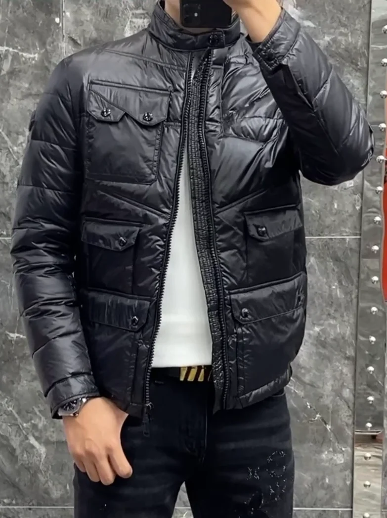 

Faionable Men's down Jaet Personali Trendy Outerwear Autumn Winter European Sle Warmth ket Detail No Hat ort Sle