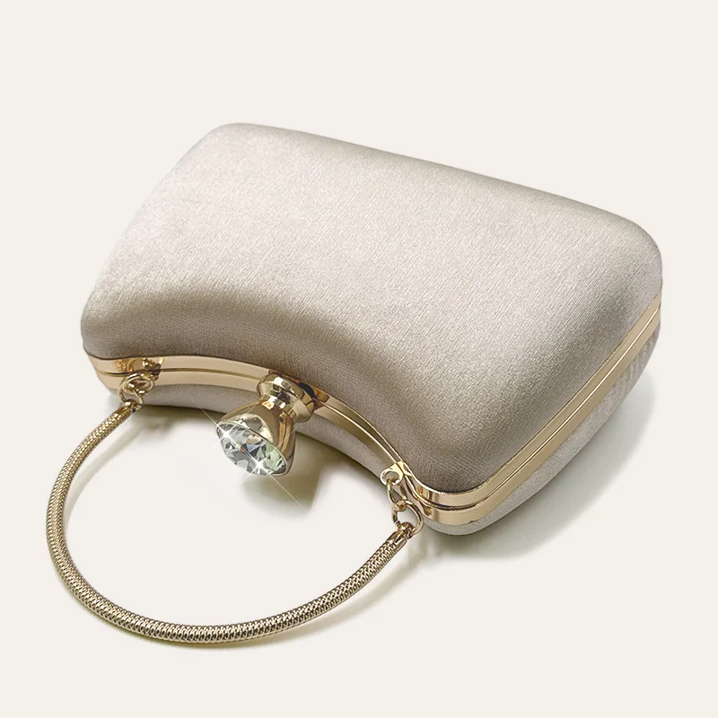 New in Elegant Suede Handbag for Woman Fomal Party Wearing Evening Bags Retro Top-handle Dark Green Clutch with Crossbody Chain