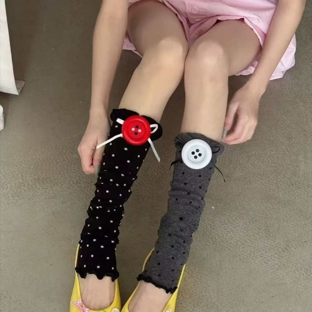 Cute Polka Dot Calf Socks Cotton Stretchy Color Button Socks Breathable Polka Dot Socks For Women Girls