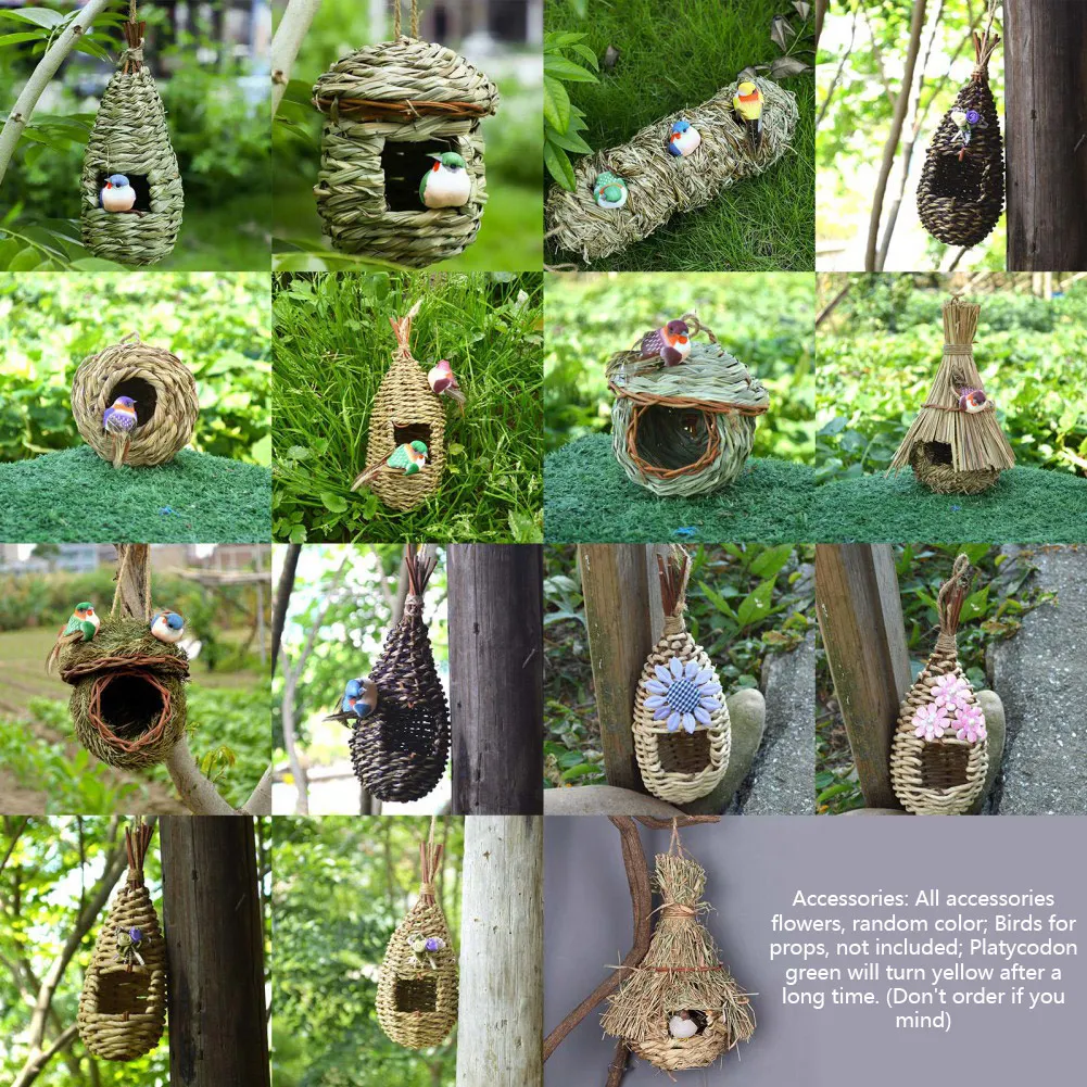 Bird Cage Natural Grass Egg Cage Bird House Outdoor Decorative Weaved Hanging Parrot Nest Houses Bedroom ﻿