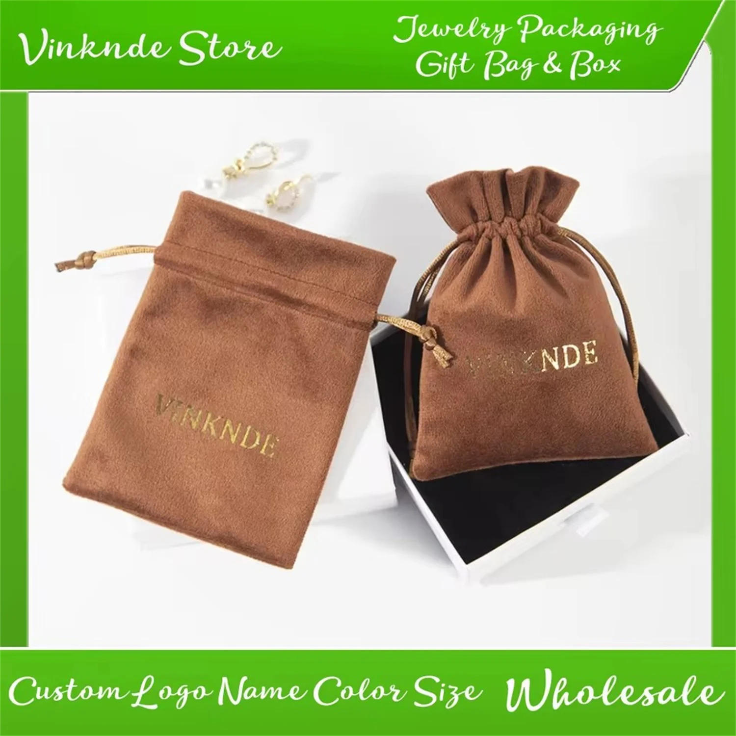 7x9cm Jewelry Velvet Drawstring Bag Pink Beige Gift Packaging Pouches Custom Logo Wedding Party Decoration Eyelashes Storage Bag