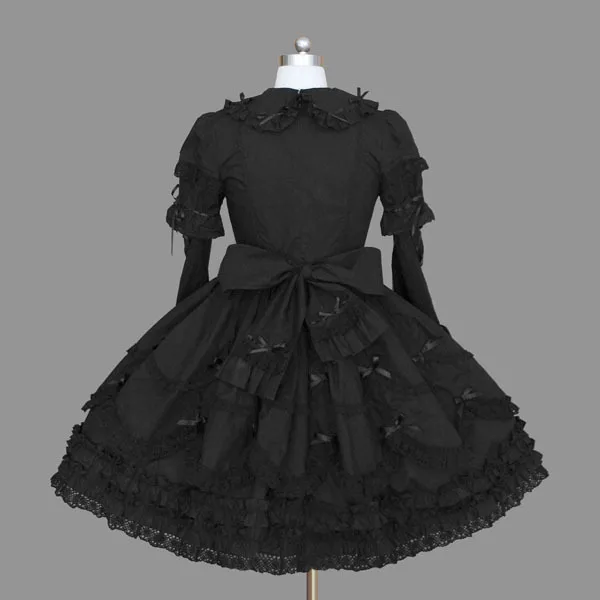 Vestido de fiesta Lolita de algodón negro para mujer, manga larga, suave, elegante, estilo gótico japonés, Vintage, Princesa de noche, dulce, nuevo, 2023