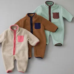 Milancel Lamb Fleece Patchwork Macacão, Romper Quente, Macacão Infantil, Toddler Outwear, Inverno