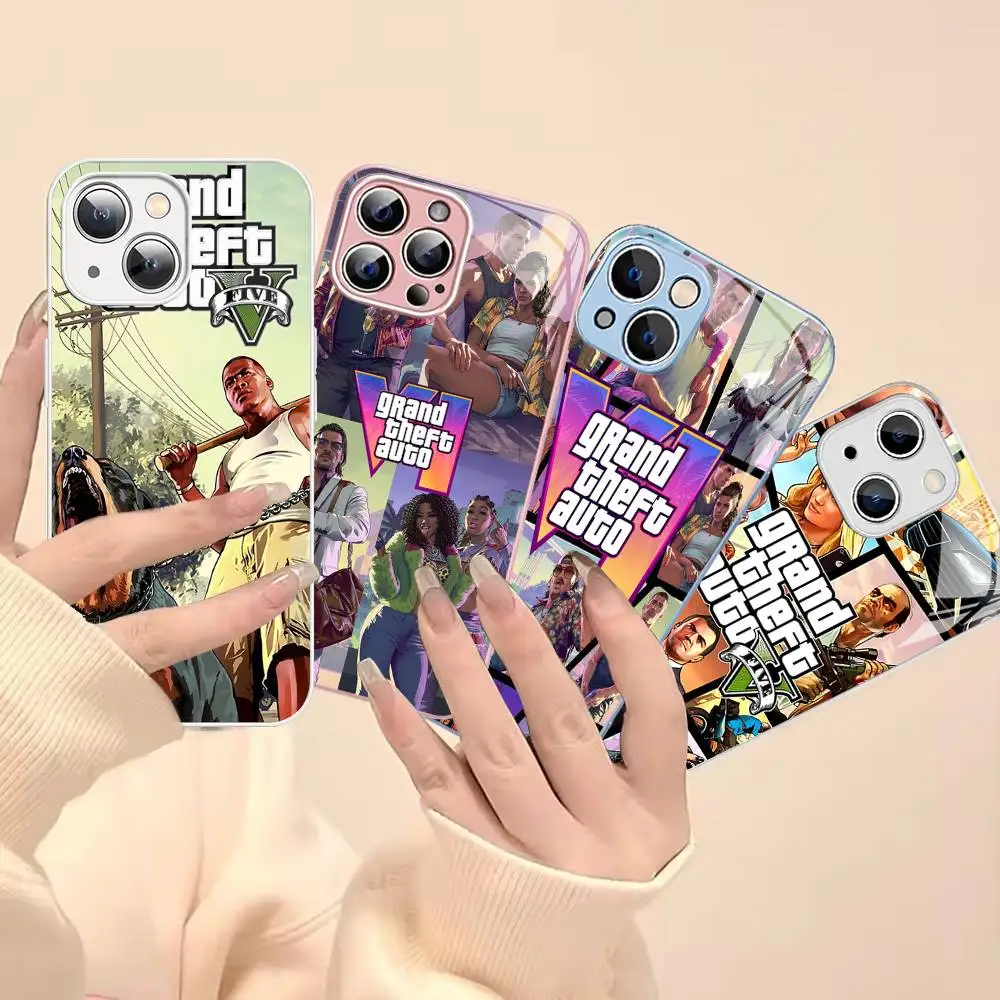 

D-Decor T-Theft A-Auto G-GTA Video Game Tempered Glass For Iphone 14 13 12 11 Pro Mini XS MAX 14Plus X XS XR Cover