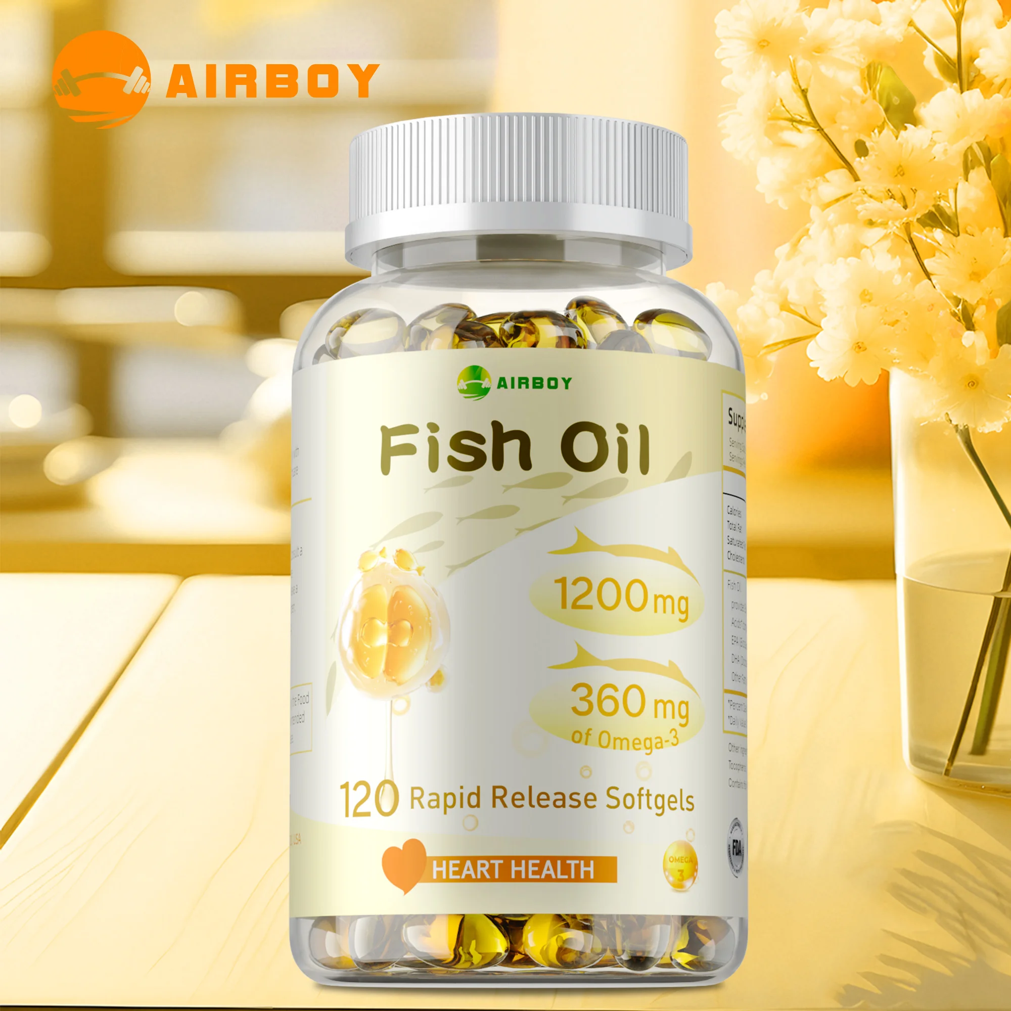 Fish Oil - with EPA+DHA, Reduce Stress, Strengthen The Brain, Improve Memory and Intelligence,Supports Heart,Joint & Skin Health