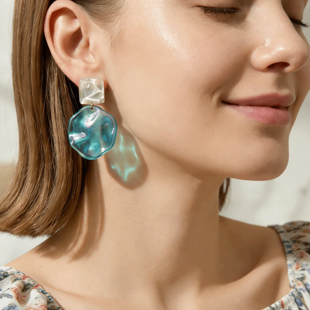 Ocean Style Sweet Water Ripple Eardrop Exquisite Acrylic Irregular Geometric Ear Stud Wavy Round Vintage Jewelry Spring Summer
