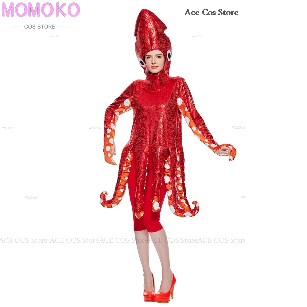 

Halloween Adult Squid Cosplay Costume Red Octopus Tentacles Play Costume Sea Creature Party Onesie Spooky Funny Cos Clothes