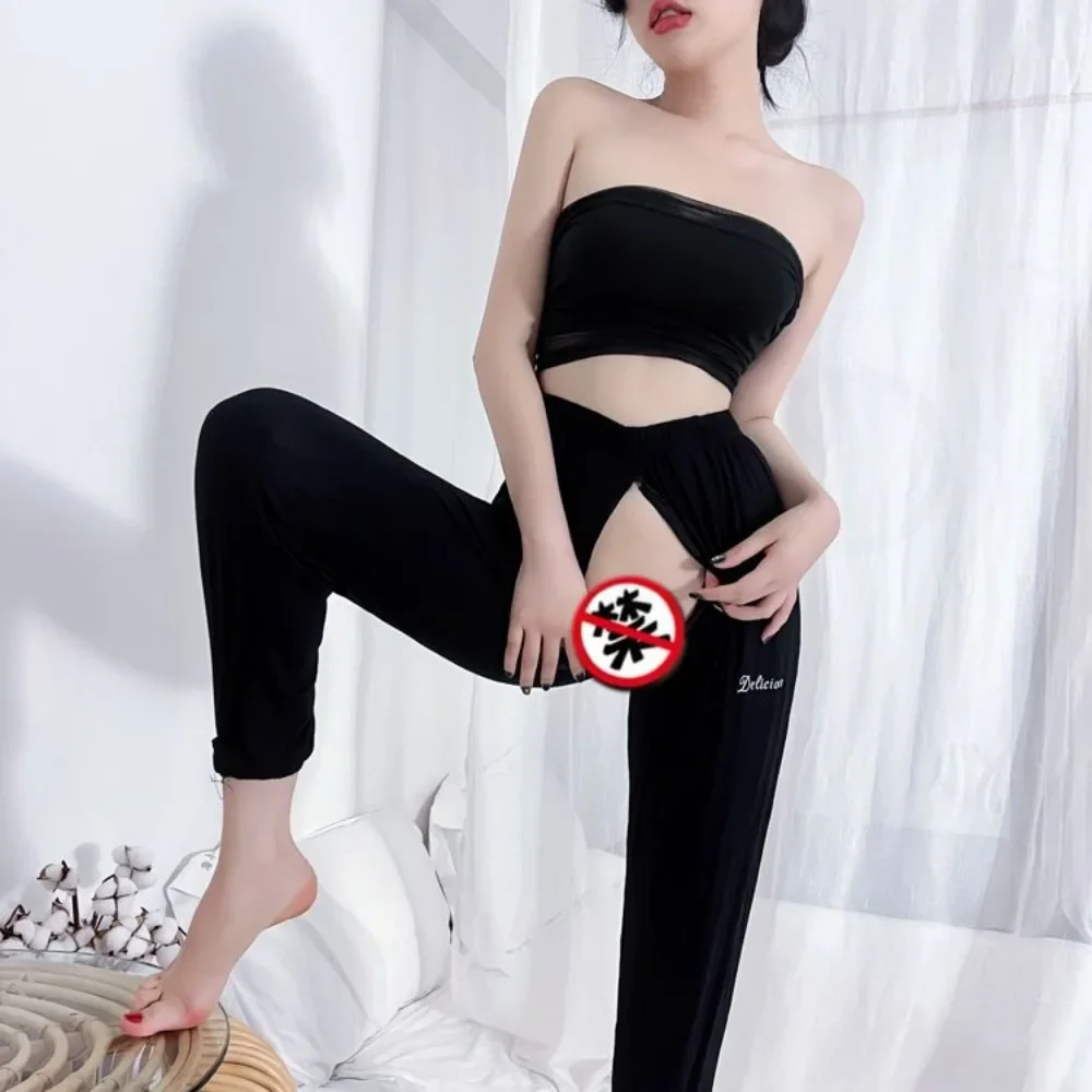 Printed Letter Peach Hip Push Up Yoga Leggings Outdoor Sex Open Crotch Trousers Exotic Hotpants Tight Y2K Sexy Casual Streetwear