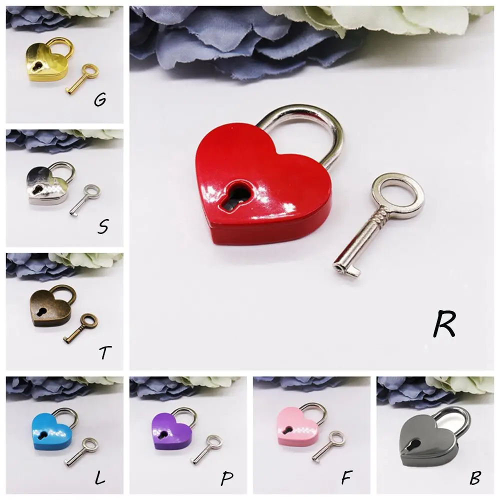 Suitcase Luggage Zinc Alloy Mini with Key Heart Shape Locks Hardware Padlock Love Heart Lock