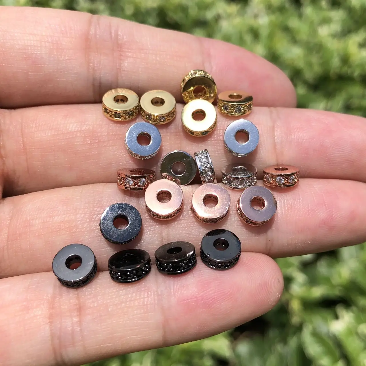 20Pcs Zirconia Paved Brass Base Wheel Spacer Jewelry Findings for Women Bracelets Making DIY Bead Work