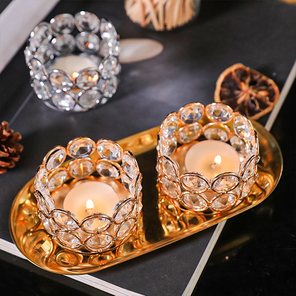 Crystal Tealight Candle Lantern Holders Gold Silver Candlesticks For Wedding Table Arty Table Centerpieces Home Decors