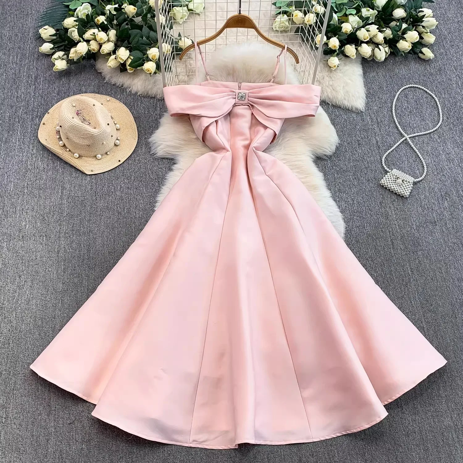 

Birthday Party Long Dress Women Sexy Sleeveless Off Shoulder Zipper Design Prom Gowns Fashion Bow A-Line Maxi Robe Vestidos