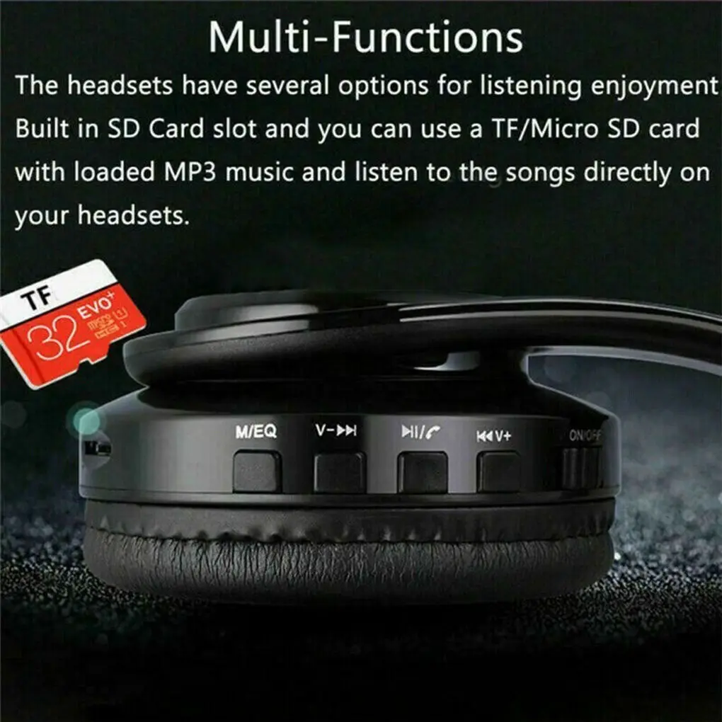 B39 LED Bluetooth V5 0 Headset Sports Headphone Subwoofer Wireless Stereo Support Card Earphone Black