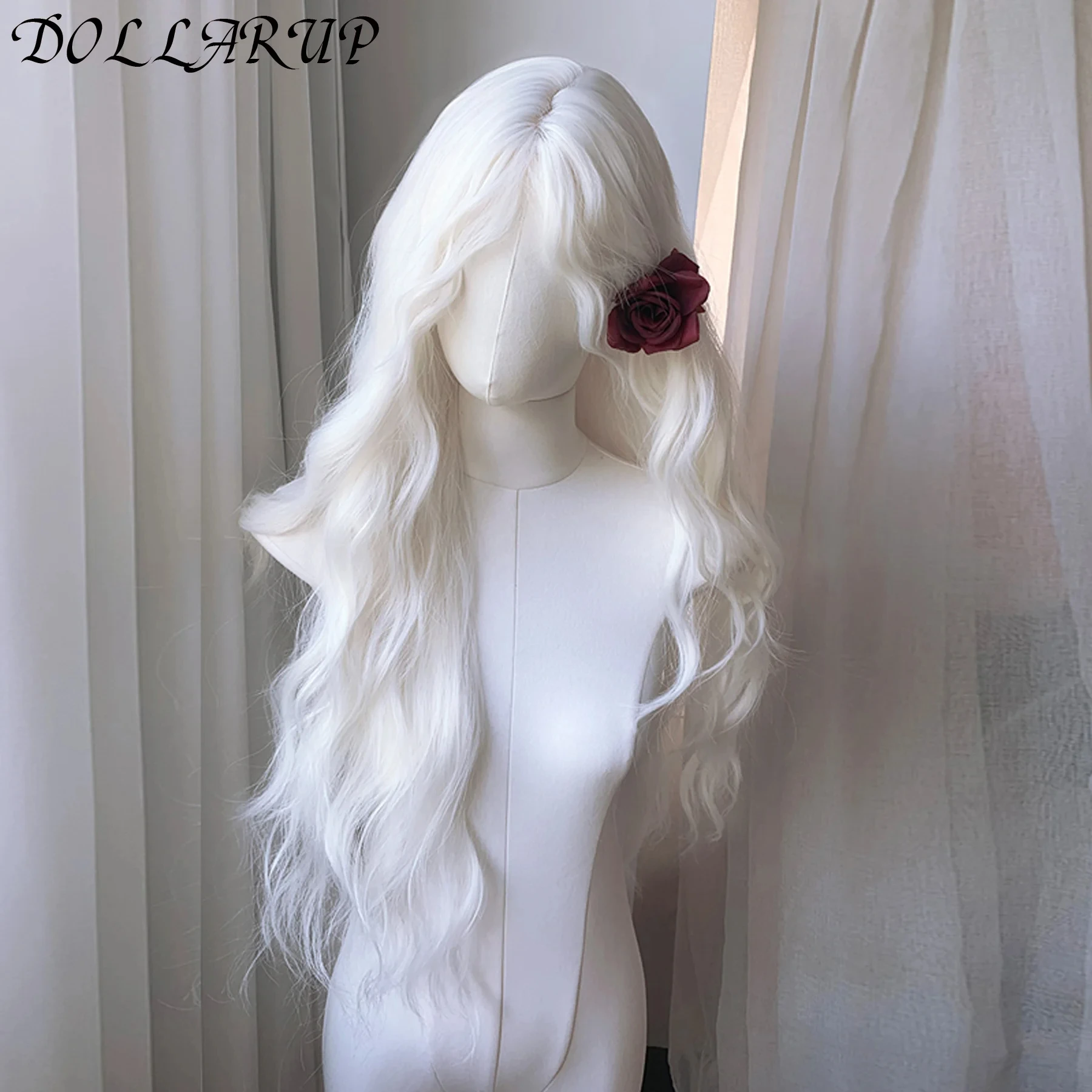 JKL Platinum Blonde Long Wavy Synthetic Wig Free Part Loose Wave Natural Curly 13X4 Lace Front Wigs for Women Daily Party Cospla