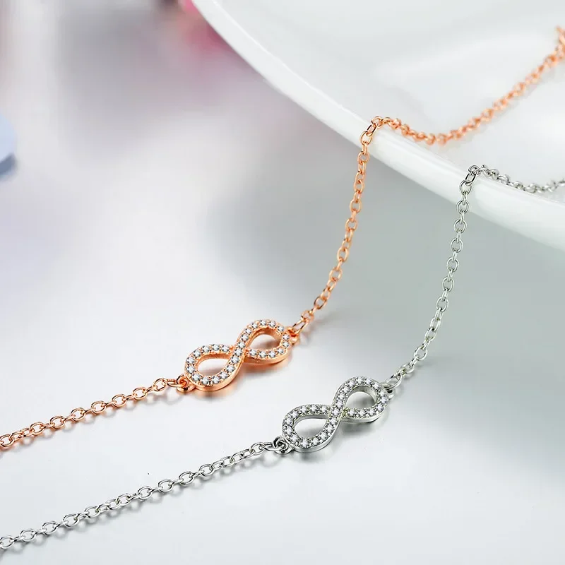 Authentic New Brand Women Infinity Bracelet 925 Sterling Silver Zircon Crystal Charm Bracelet for Women Wedding Jewelry Gift