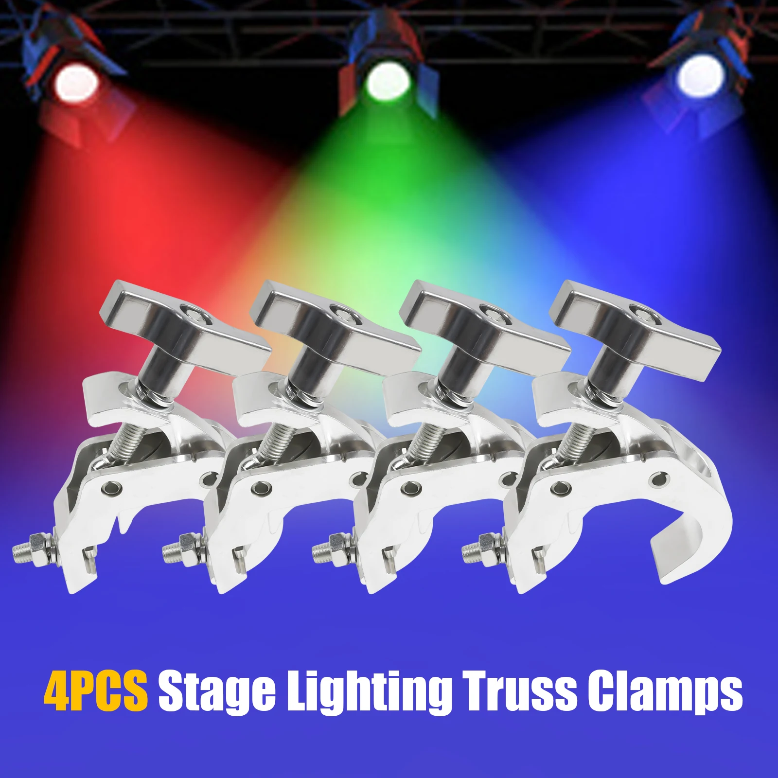 Silver Aluminum Alloy Stage Light Clamps(Set of 4) - Vibration Polishing Process&330.69Lbs Load Each, Wear&Corrosion Resistant