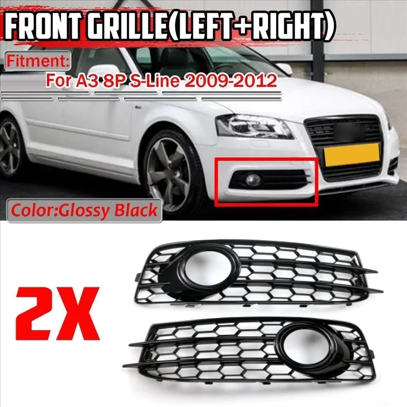

Для Audi A3 8P S-Line 2009-2012 передний бампер, противотуманная фара, 1 пара, сотовая сетка, противотуманная фара, гоночная решетка, крышка