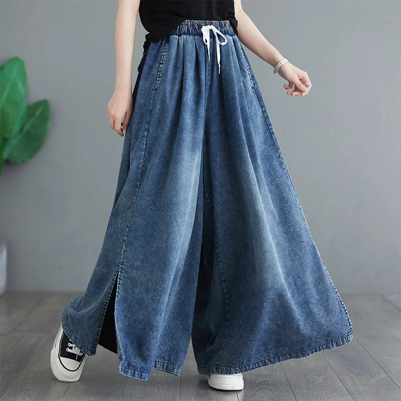 

SuperAen 2024 Summer New Split Casual Pants High Waist Straight Leg Pants Jeans