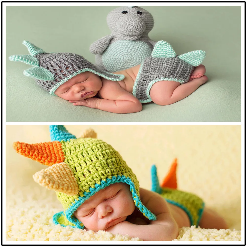 

Вязаная крючком одежда ручной работы для новорожденных мальчиков, костюм динозавра, дизайн 0-3 месяцев, зеленый, серый