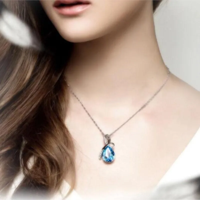 Trendy Women Wedding Jewelry 925 Sterling Silver Cubic Zircon Pendant Necklace With Shiny CZ Crystal Fashion Jewelry Best Gifts