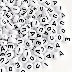 500/1000pcs Letter Bead White Circular Black Letter Acrylic Bead Jewelry Making Bracelet Necklace Keychain Diy 4x7mm