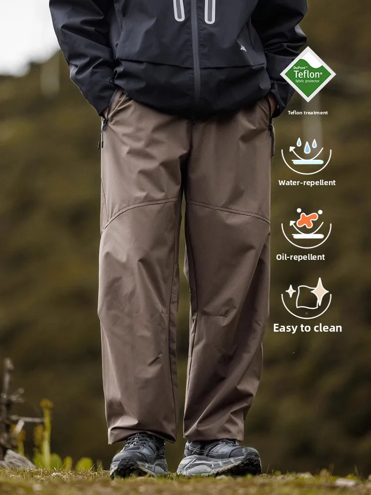 Outdoor Men's Waterproof Stain-resistant Loose Function Long Trousers Straight Elastic  Cargo Pants Trendy Youth Style