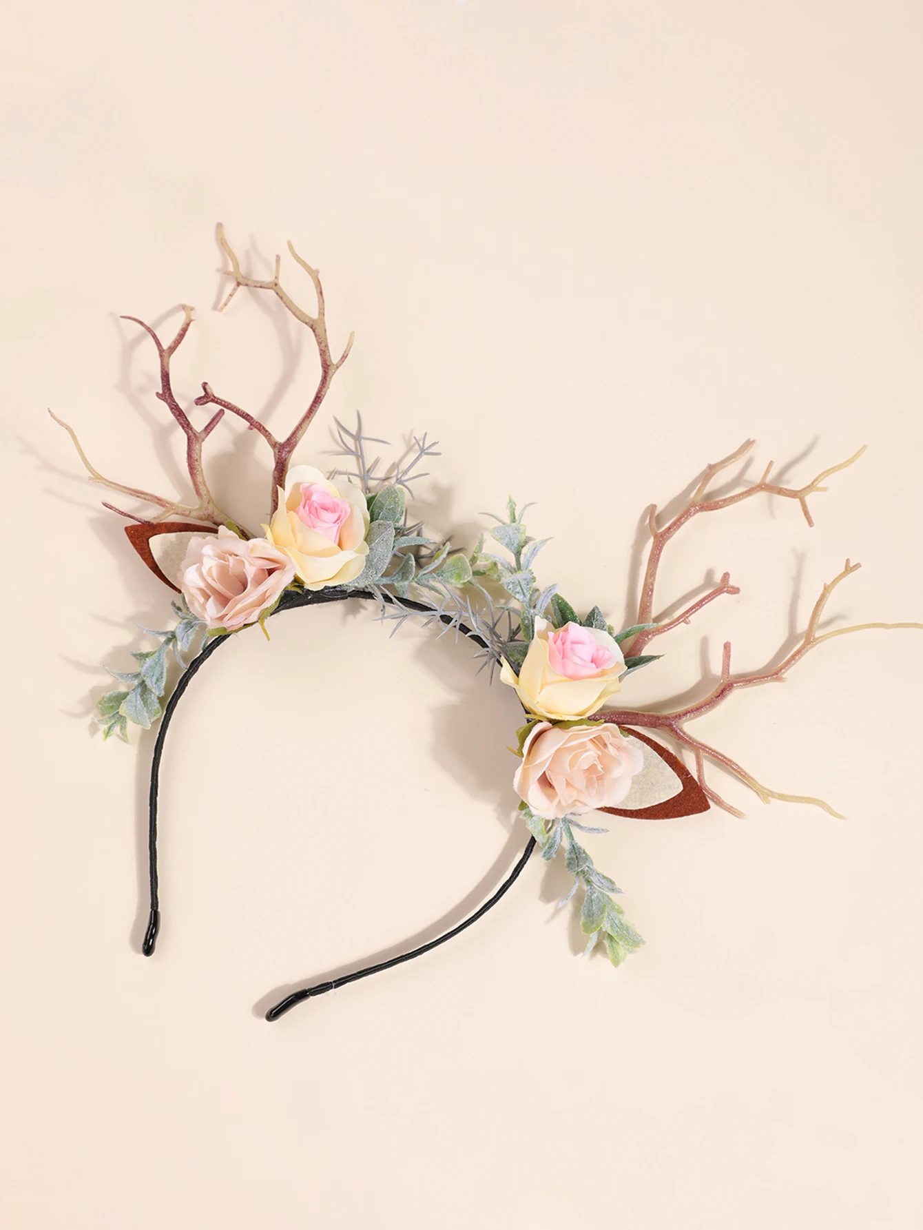 Haarband mit synthetischen Geweihblumen im Wald-Stil, Feenhaarband mit Baumspitzen, Cosplay-Kopfbedeckung für Weihnachten und Halloween, Foto- und Videodrehszenen – Detail 10