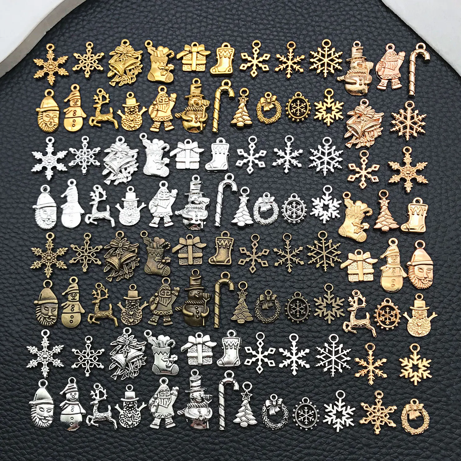 20/100pcs Christmas Tree Charms Snowflake Charm Bulk Snowman Santa Claus Jingle Bells Reindeer Winter Charms for DIY Crafts Supp