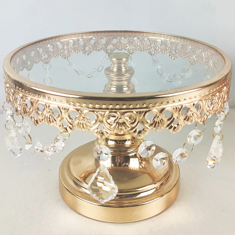 

European glass cake rack dim sum tray wedding handicrafts decorative ornament electroplated metal 8/12 inch cake tray