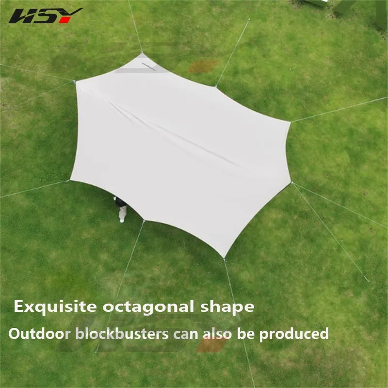5.5x4.4M Octagonal Ultralight Tarp with Black Coated for Outdoor Camping Sun Shelter Survival Shade PU3000 Waterproof Khaki Awni