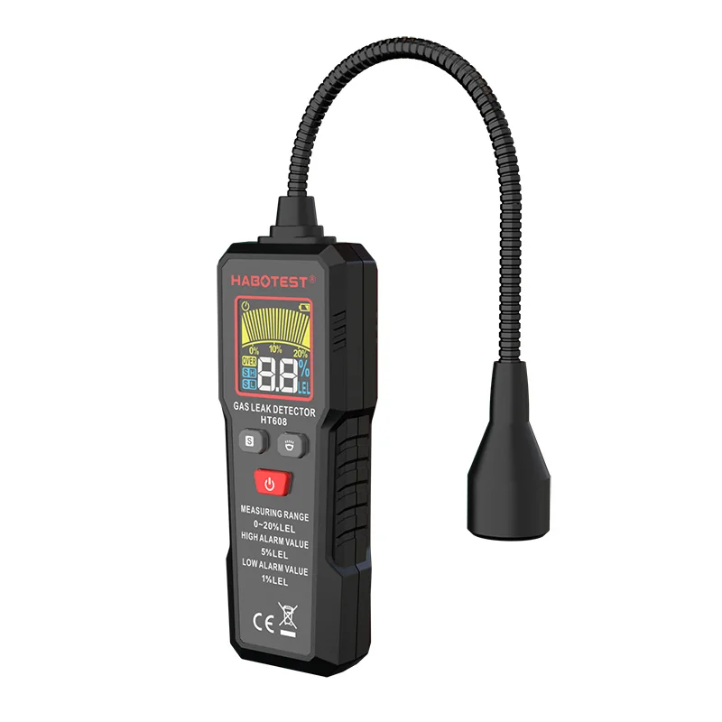 HABOTEST HT608 Digital Gas Leak Detector with Temperature Humidity Meter LCD Display Oxygen Carbon Dioxide Detection Sound Alarm