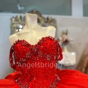 Angelbride Personalisierte charmante rote Quinnceanera Kleider Ball Kleid Glitz 12 Hauptverkaufskleider 15 Jahre rot - №11