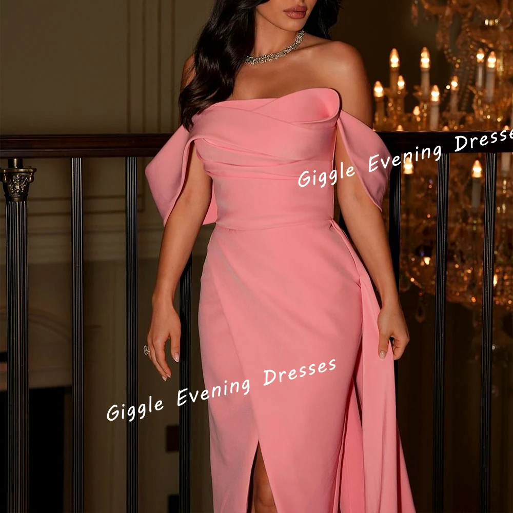 Pretty Evening Dress Customized Off-Shoulder Prom Gown Saudi Arab Slit جديد في الفساتين Crepe Pleated Floor-Length Elegant Women