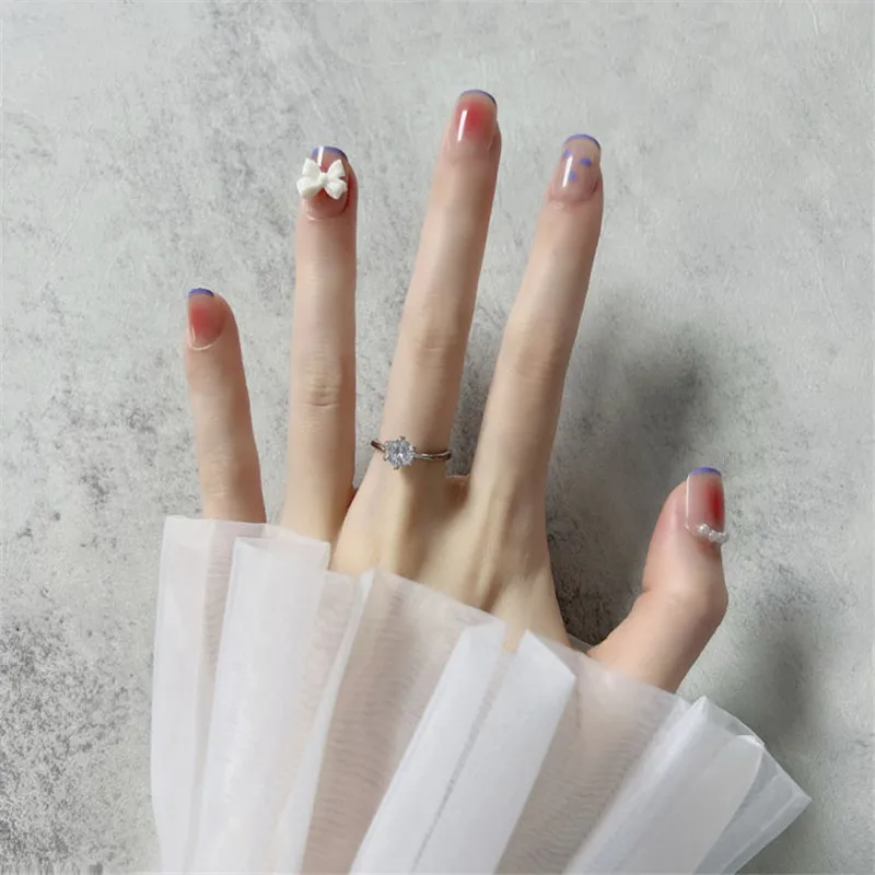 French Powder Blusher Nail Enhancement Women Nail Patches Sweet Pure Sexy Short Bowknot Wearing Nail