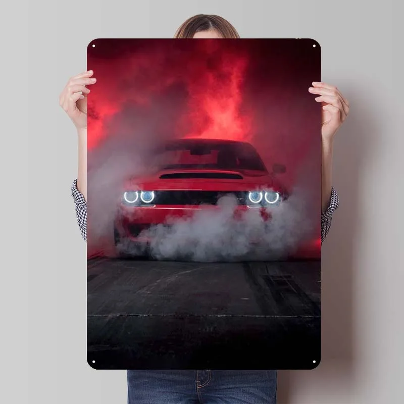 Red Dodge Challenger Metal Sign Classic Car Poster Gamer Room Decoration Home Tinplate Signs for Wall Art Decoration Interior