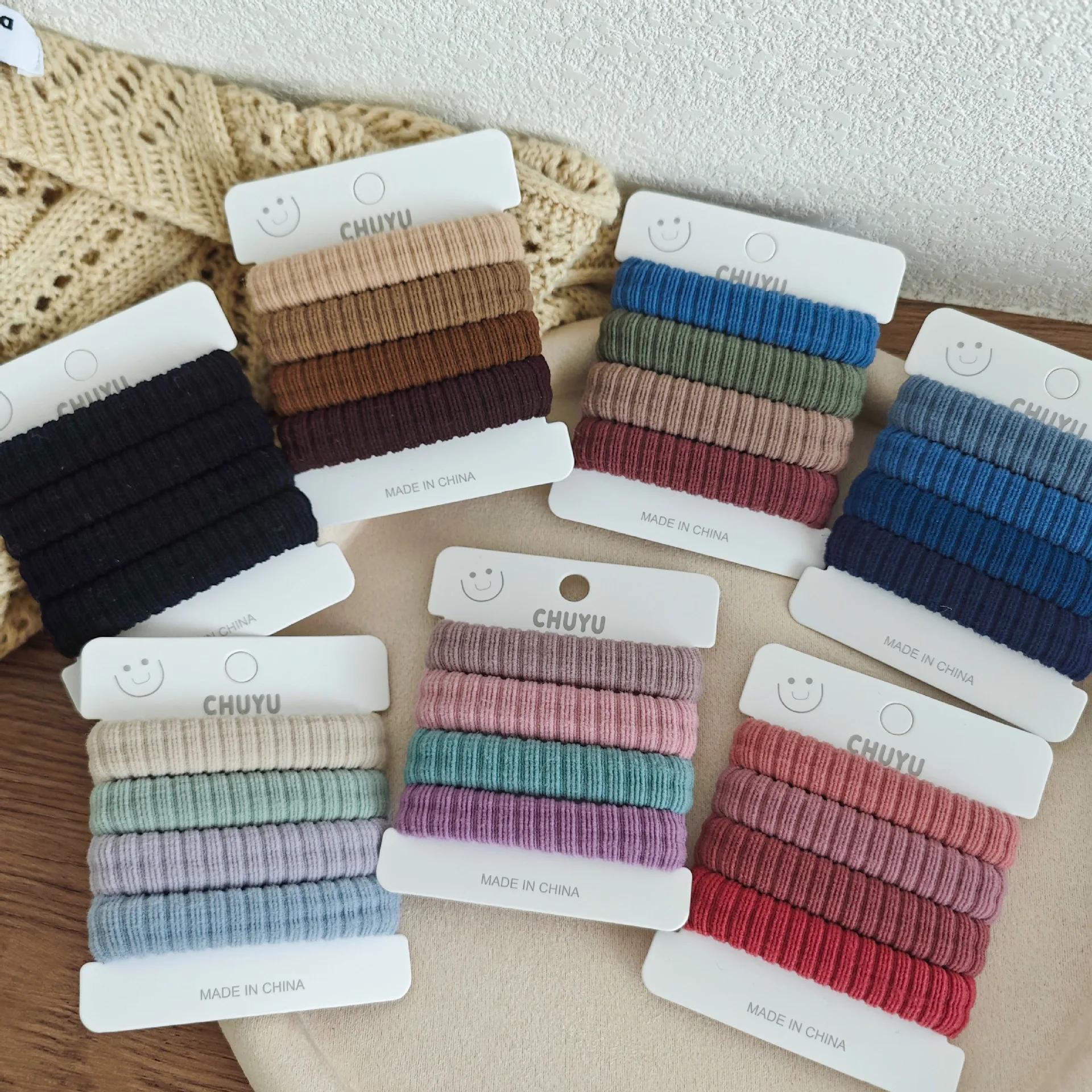 Japanese Scrunchie 4PCS Card Thick Terry Hair Ties Colorful Versatile Hair Accessories