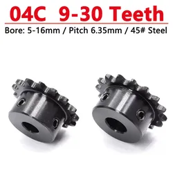 1pc 9-30 Teeth 04C Industrial Sprocket Wheel Precision 45# Steel Blacken Chain Gear Bore 5 6 7 8 10 12 14 15 16mm Pitch 6.35mm