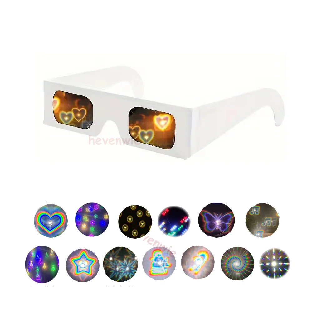 3D Paper Prism Effect Diffraction Glasses Rectangle Rainbow Kaleidoscope Festival Style Weddings Christmas Rave Eyewear New Year