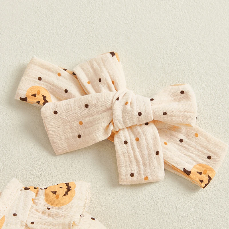 Autumn Newborn Baby Girls Halloween Romper Long Sleeve Pumpkin Print Casual Playsuit Toddler Jumpsuit with Headband